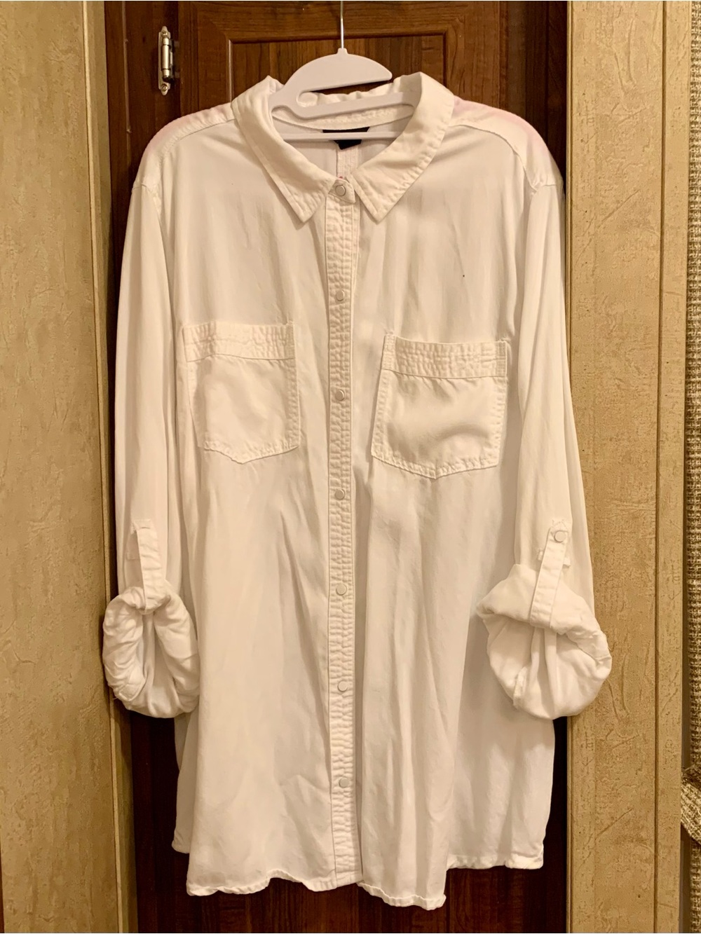 Intro Plus Size 3X Heavyweight White Lyocell Tunic Snap Front Shirt Roll Tab